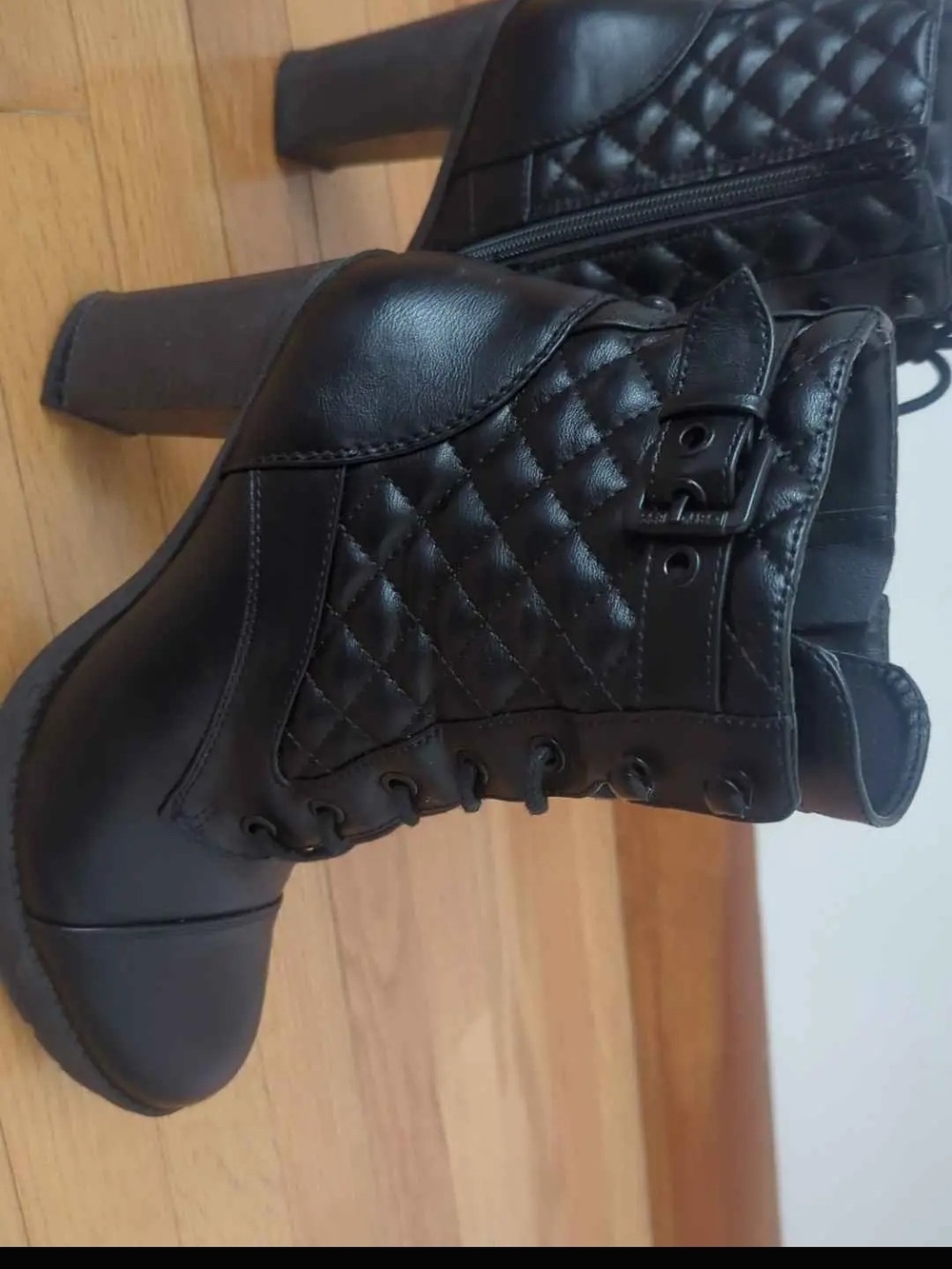 G by Guess Women's Black Lace-Up Combat Boots with Side Zippers - Picture 3 of 5